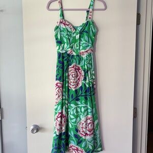 Anthropologie- Floral Green and Pink Dress